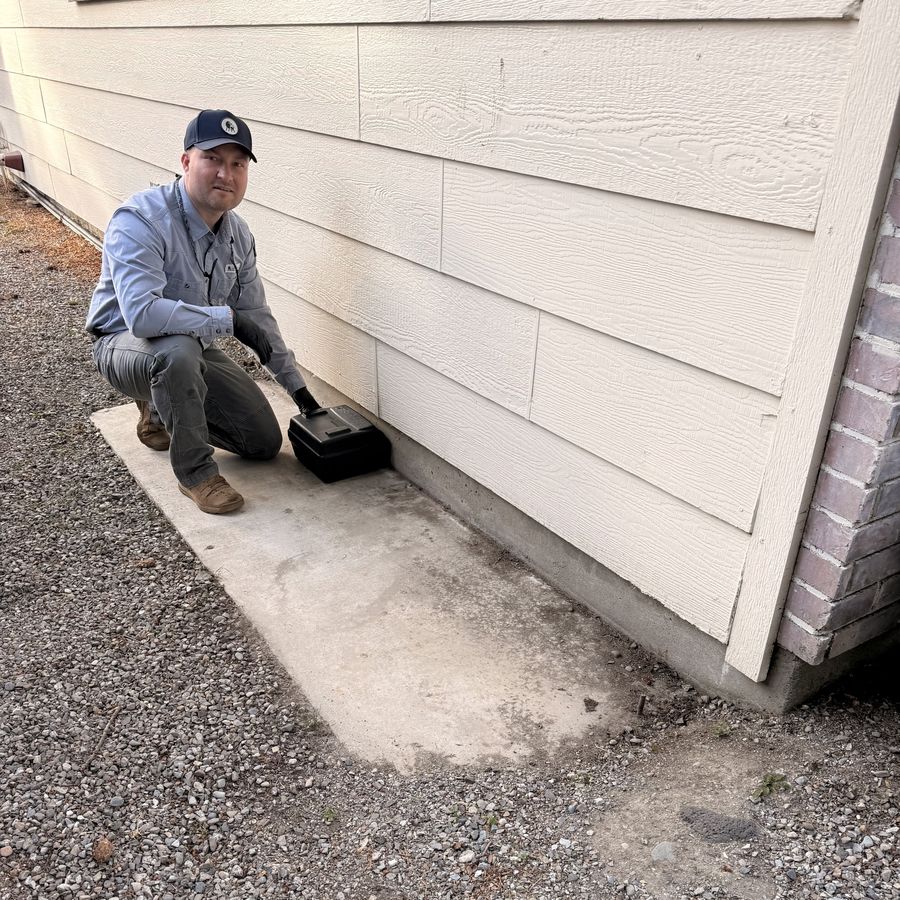 Technician checking a rodent bait station